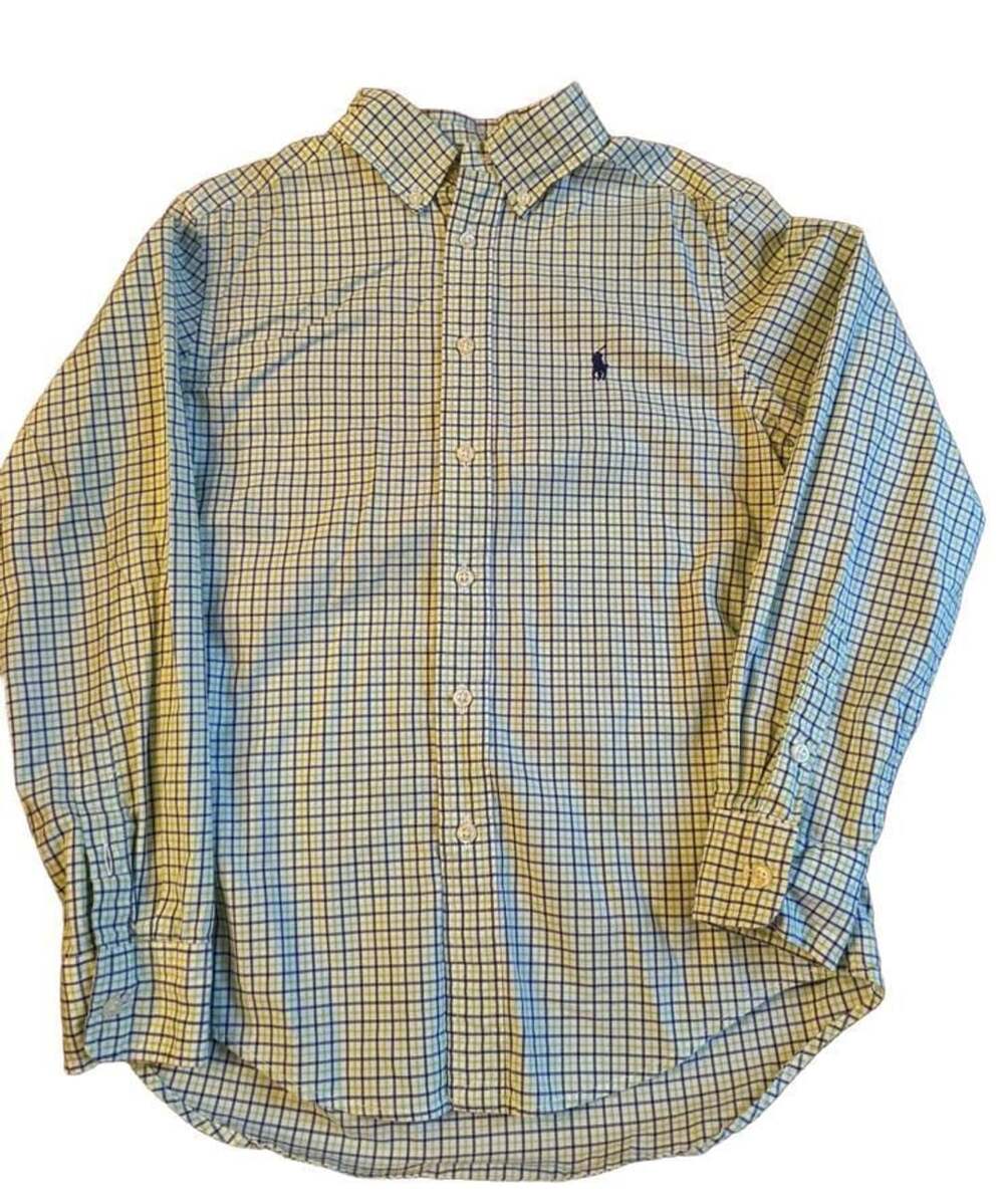 Ralph Lauren Boys Long Sleeve Button Down Plaid Shirt Green Blue Check Size M 10